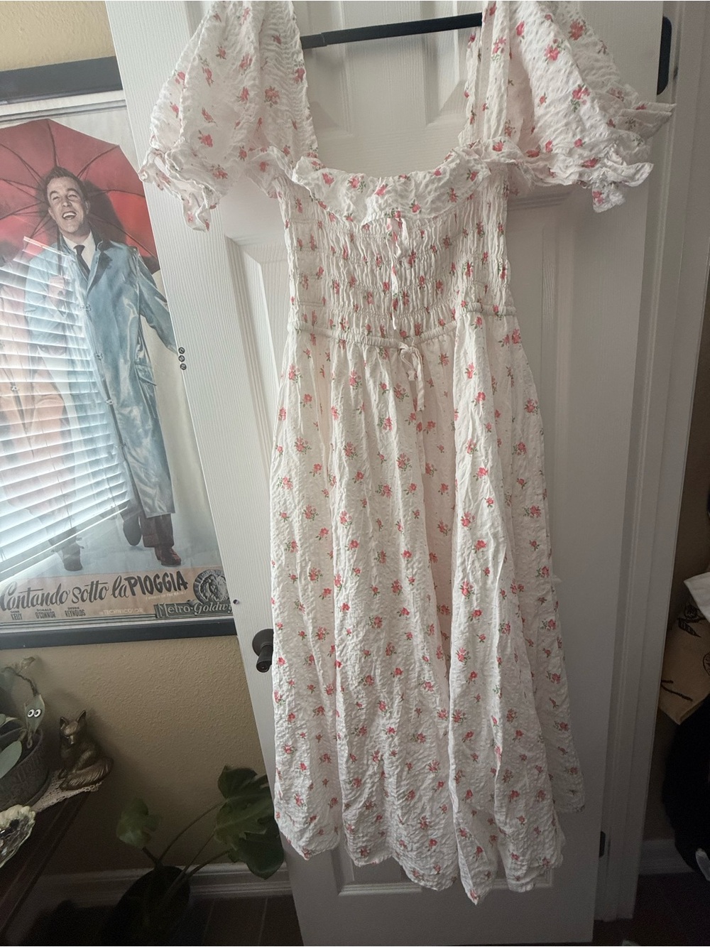 Amazon Faux Free People White Midi Dress with Pink Floral Print Sz XL